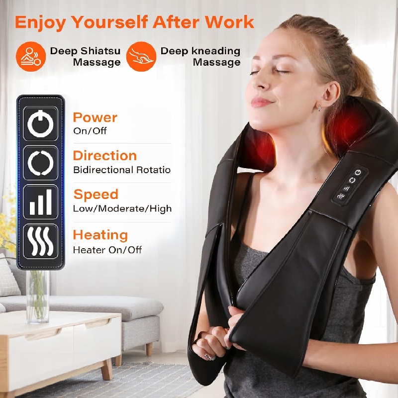 Electric Neck and Back Massager with Heat, 3D Kneading Massage Pillow for Neck, Back, Shoulder