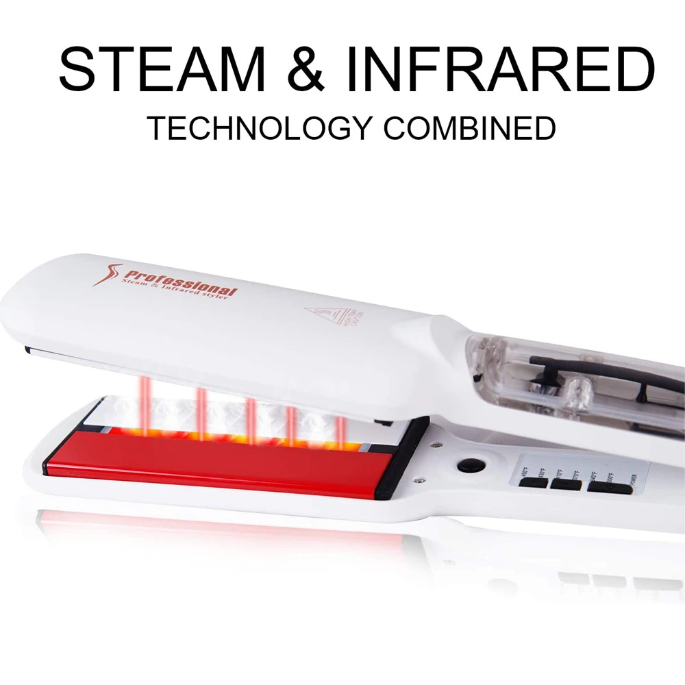 Infrared Steam Hair Straightener 2 Inches Wide Plate Hair Salon Steampod Ironing Styler Ceramic Tourmaline Flat Iron