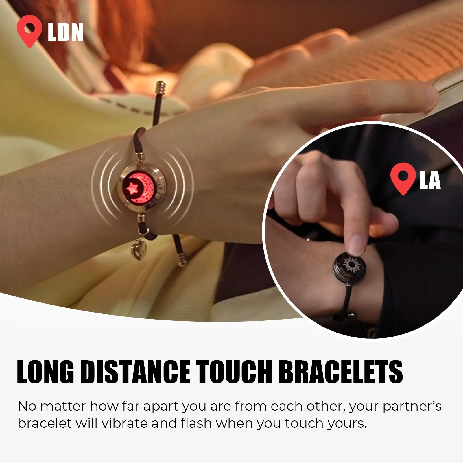 TOTWOO Long Distance Touch Bracelets for Couples ,Light up&Vibration Relationship Gifts for Lovers Smart Jewelry Love Bracelets