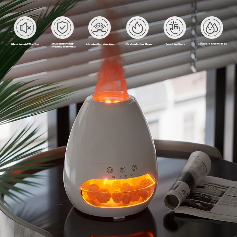 New Fashion 3D Fire Flame Cool Misting Humidifier Ultrasonic Salt Stone Essential Oil Volcanic Aroma Diffuser