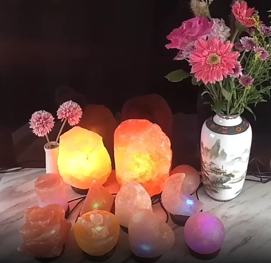 Colorful Himalayan Crystal Stone Natural Salt Lamp USB Led Night Light Table Lava Lamp for Bedroom Bedside Bathroom Home Decor